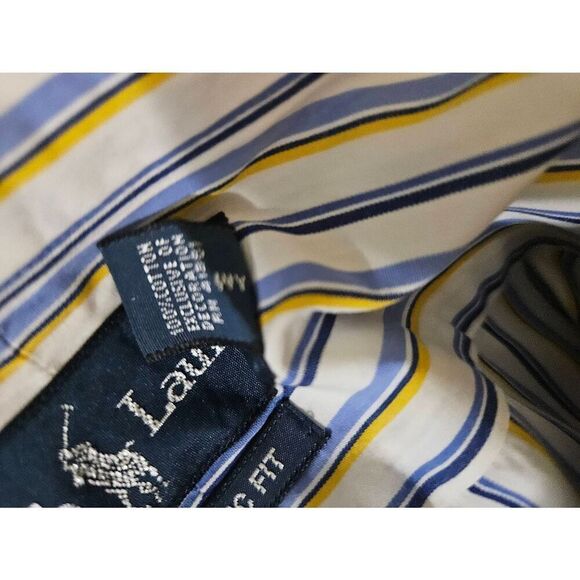 Ralph Lauren classic fit blue, white and yellow striped button down shirt. Size - Picture 6 of 6